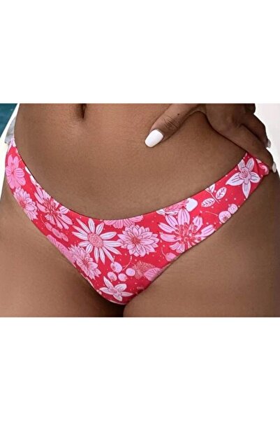 NO BRAND Slip de bikini clasic, cu imprimeu floral roz, Shein L