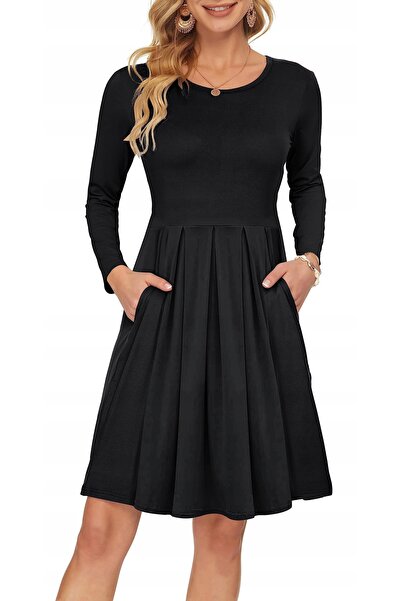 NO BRAND Rochie mini neagră plisată cu mânecă lungă și cordon Karen Millen S