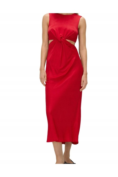 NO BRAND Rochie midi clasică, dreaptă, din satin roșu, cu decupaje, mărimea X...