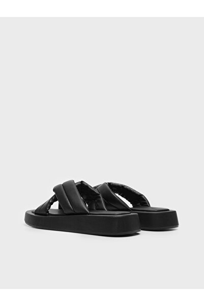 NO BRAND Papuci negri din piele ecologică, clasici, cu barete late, mărimea 41