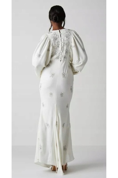 NO BRAND Rochie de mireasă maxi, crem, elegantă, simplă, decorată, stil coast...