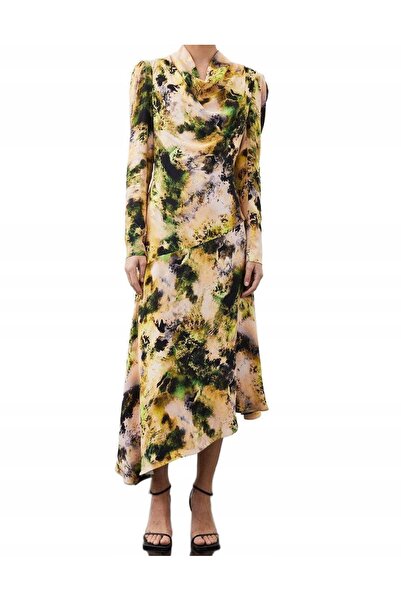 NO BRAND Rochie multicoloră asimetrică din viscoză cu mâneci bufante Karen Mi...