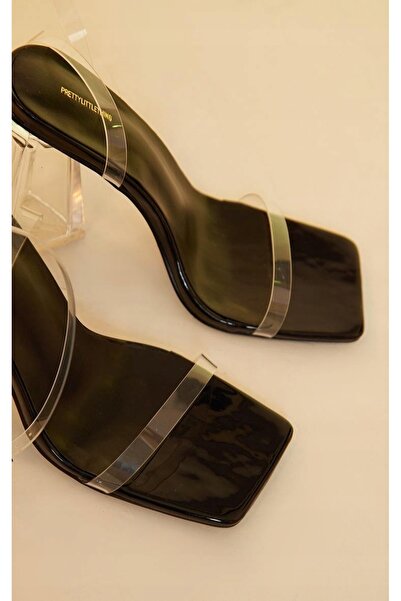 NO BRAND Sandale negre cu toc transparent și cataramă Plt 37
