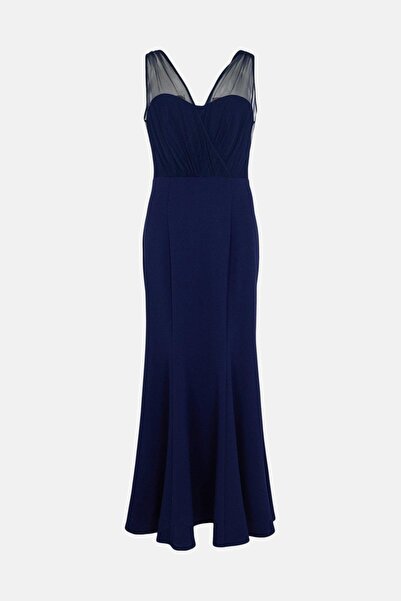 NO BRAND Coast 44 Rochie maxi uni bleumarin cu mâneci din plasă și decolteu în V