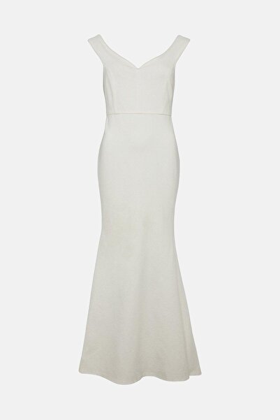 NO BRAND Rochie de mireasă lungă maxi albă, cu nasturi, cu trenă, cu umerii g...