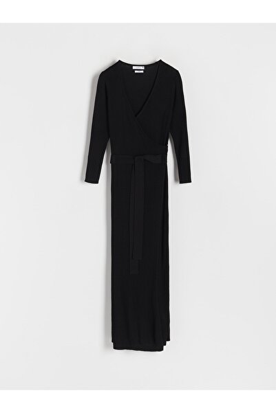 NO BRAND Rochie maxi tricotată cupru, cu mânecă lungă și cordon, pentru gravi...