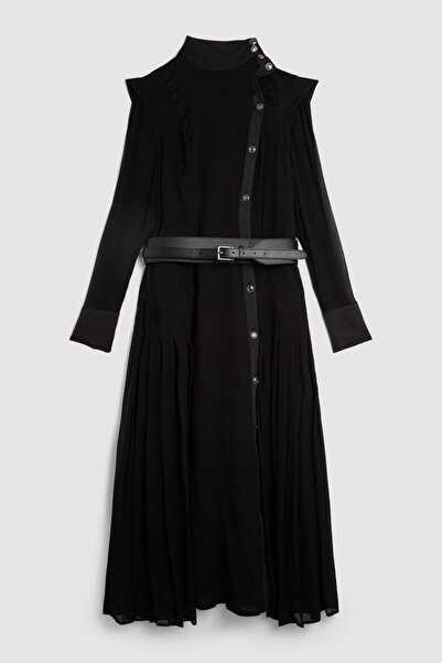 NO BRAND Rochie Midaxi Karen Millen din șifon uni, cu nasturi și mânecă lungă...