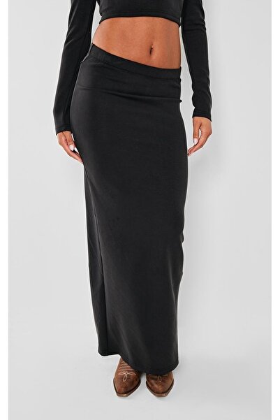 NO BRAND Fustă maxi neagră, culoare uni, mulată, clasică, Prettylittlething 38