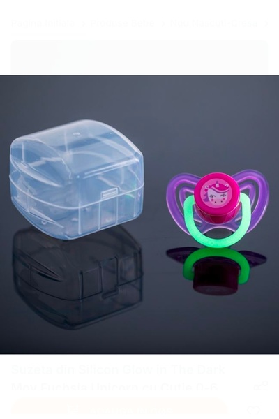 Hon Suzeta din Silicon Glow in The Dark Mov Fuchsia Unicorn cu Cutie 0-6 Luni...