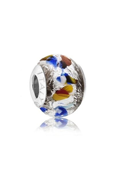 Eom Charm din sticlă de Murano, multicolor, cu frunză argintie