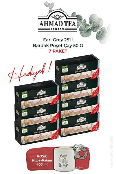 Ahmad Tea Earl Grey 25-Pack Cup Tea Bags 50 G, 7 Packs and Raccoon Mug