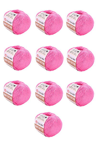 Yarnart Baby Cotton 10 Pieces Hand Knitting Yarn (414 Pink) 50% Cotton 50% Ac...
