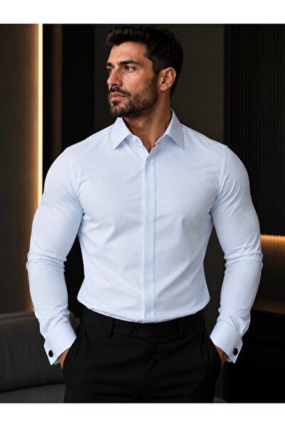 PASSERO Slim Fit Hidden Button Cufflinks Satin Lycra