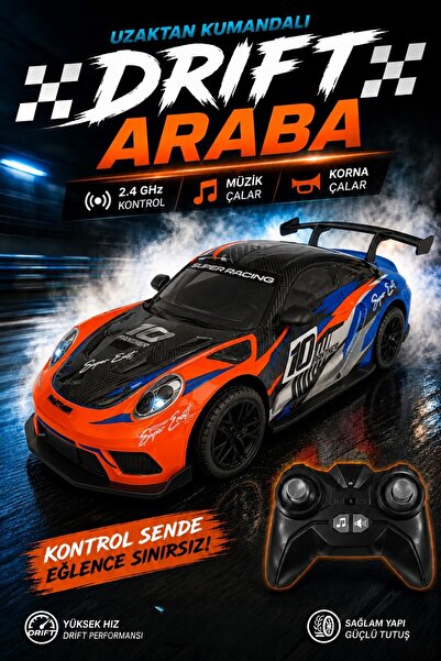 Toyaş 1:8 2.4 GHz Uzaktan Kumandalı Drift Araba Müzikli Korna Sesli LED Farlı...