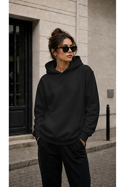 TREND EMMODA Women's Solid Color Hooded Sweatshirt with Kangaroo Pocket