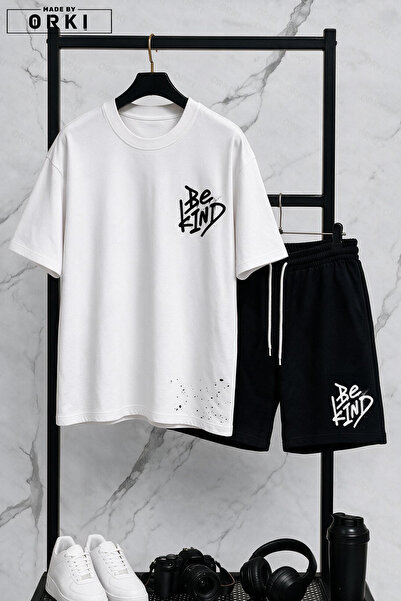 EFFRENATU Be Kind Printed Oversized Unisex T-Shirt & Black Shorts Set