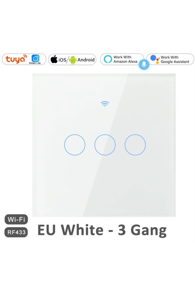 Choice5 white 3 gang EU 1/2/3/4 Gang EU WiFi RF 433mhz Smart Wireless Touch W...