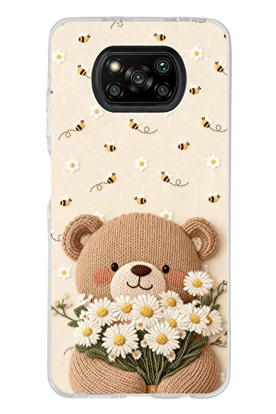 TechTree Poco X3-X3 PRO-NFC Uyumlu Arı ve Papatya Sevimli Ayıcık Baskılı Sili...