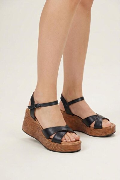 PİSAGOR Ps-1401 Genuine Leather Women's Wedge Sandals