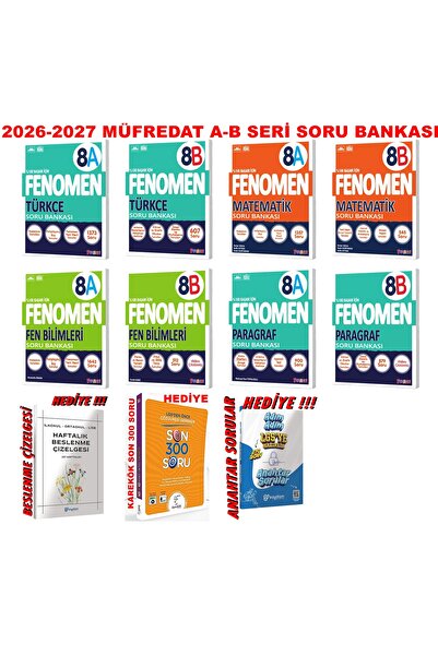 Fenomen Yayıncılık 2026-2027 MÜFREDAT 8.SINIF LGS A-B SERİSİ TÜRKÇE-MATEMATİK-FEN-PARAGRAF SORU SETİ