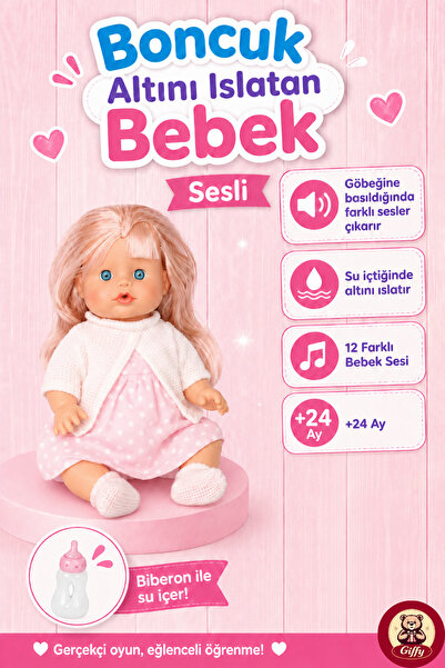 giffy Oyuncak 30 Cm Sesli Altını Islatan Boncuk Bebek Biberonlu Emzikli 12 Fa...