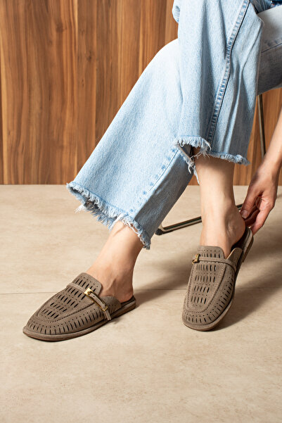 DUXAL SHOES Becca Kadın Hakiki Süet Deri Tokalı Delikli Terlik Günlük Casual Ayakkabı