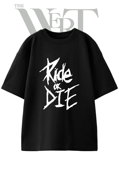 THEWERT Ride or Die_1 Design Printed Unisex Black Oversize T-Shirt