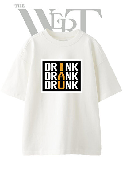 THEWERT Beer Typography Design Printed Unisex White Oversize T-Shirt