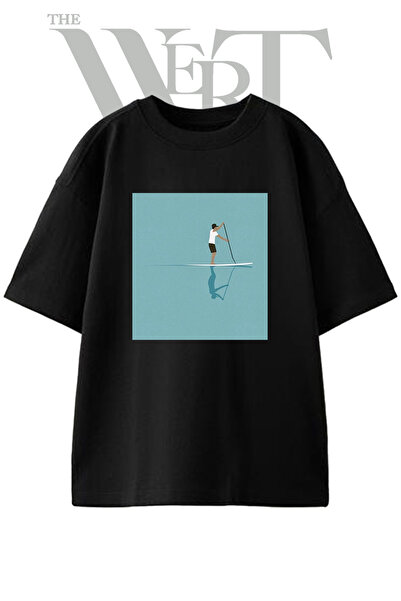 THEWERT Stand up Paddle Design Printed Unisex Black Oversize T-Shirt
