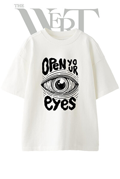 THEWERT Μπλουζάκι Ucuncu Goz Design με στάμπα Unisex σε λευκό χρώμα oversize