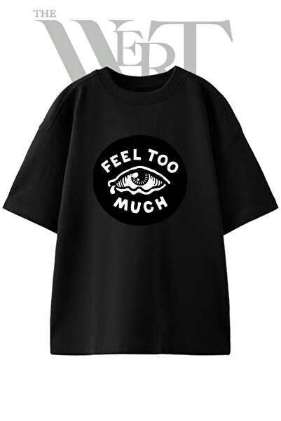 THEWERT Μπλουζάκι Feel Too Much Eye Tasarım με στάμπα, Unisex, Μαύρο, Oversize