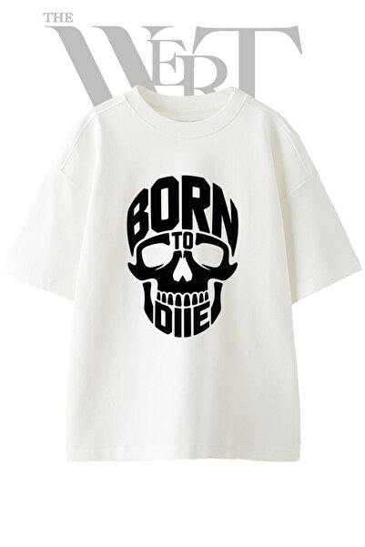 THEWERT Μπλουζάκι Unisex Λευκό Oversize με στάμπα Born To Die Skull Design