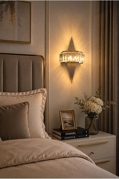Elizim Home Lighting Modern Kristal Krom LED Duvar Apliği 45x15 cm Elektrikli...