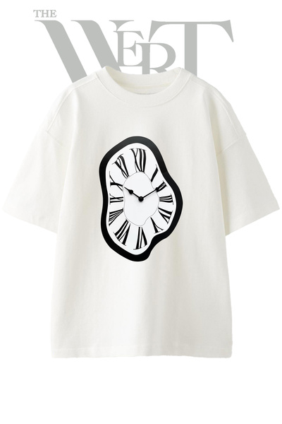 THEWERT Μπλουζάκι Dali Clock Design με στάμπα Unisex Λευκό Oversize
