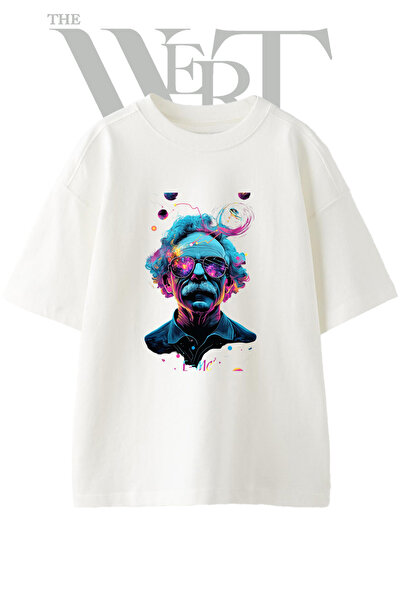 THEWERT Μπλουζάκι Einstein Cosmic Design με στάμπα Unisex Λευκό Oversize