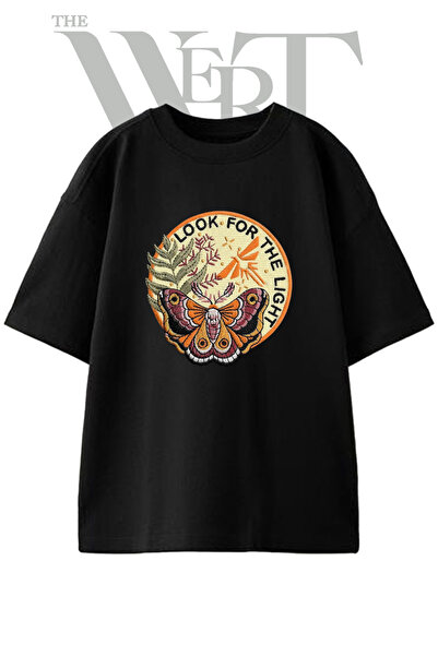 THEWERT Moth Firefly Design Printed Unisex Black Oversize T-Shirt