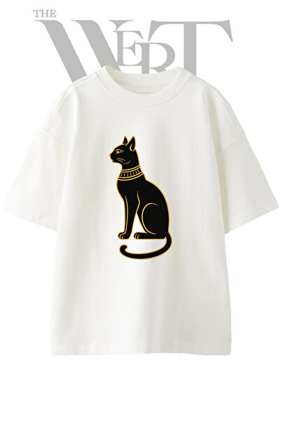 THEWERT Μπλουζάκι με σχέδιο Bastet Cat, με στάμπα, Unisex, λευκό, oversized