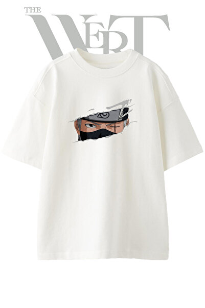 THEWERT Kakashi Hatake Design Printed Unisex White Oversize T-Shirt