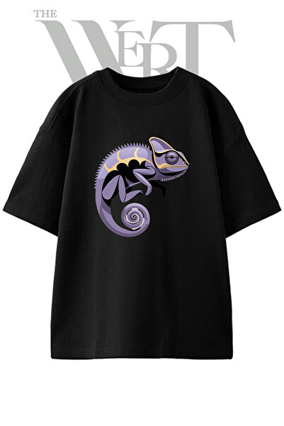 THEWERT Μπλουζάκι Unisex με στάμπα Chameleon Design σε μαύρο χρώμα oversize