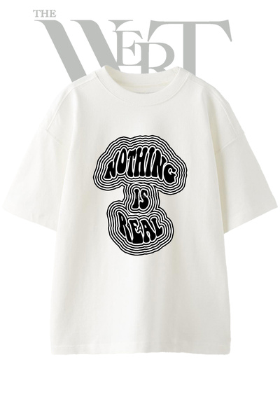 THEWERT Tricou oversize alb unisex cu imprimeu Nothing Is Real Design
