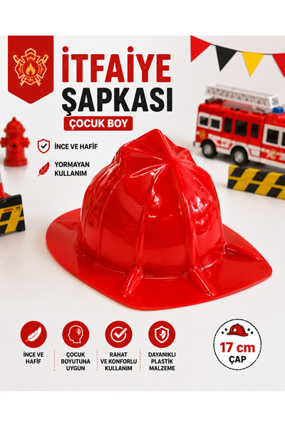 Partifabrik Firefighter Themed Kids Birthday Hard Hat Party Hat 1 Piece (Not ...