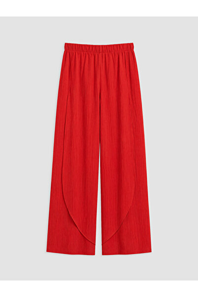 LC Waikiki Red Textured Women's Trousers with Elastic Waist