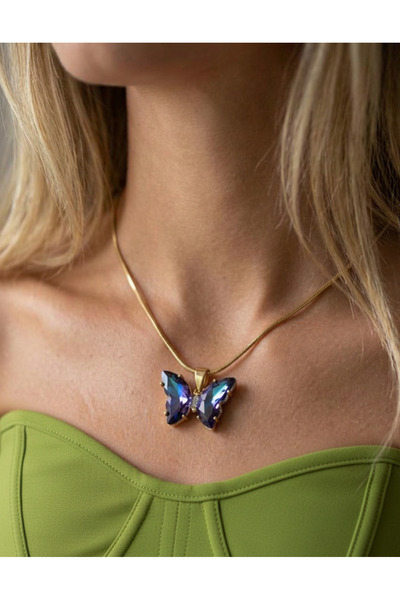 ILSA Pinterest Butterfly Steel Necklace with Color Changing Stone