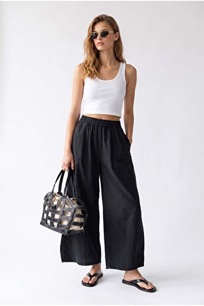 Mixray 4954 Pantaloni de damă cu talie înaltă și talie elastică, tip fustă pa...