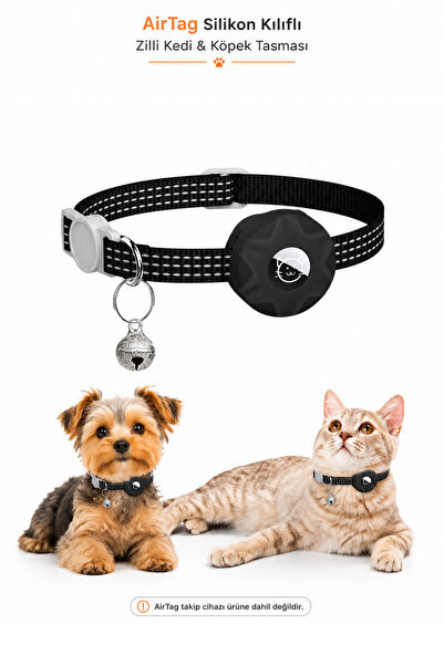 CONOCER AirTag Uyumlu Kedi Tasması Reflektörlü Fosforlu AirTag Kılıflı Zilli ...