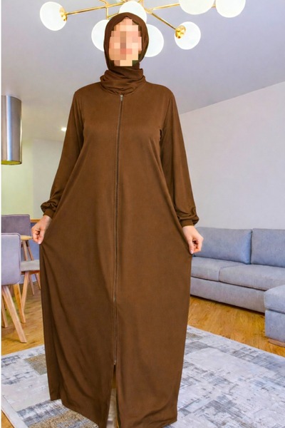 asytik Kendinden Başörtülü fermuarlı Kadın Namaz Elbisesi,.feracesi