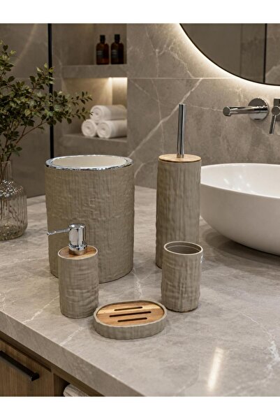 ACAR Acrylic 5-Piece Bathroom Set Tkebt Cream