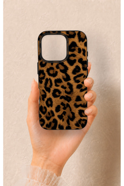 Vip Case iPhone 16 Pro Uyumlu Koyu Leopar Deri Desenli Silikon Kılıf