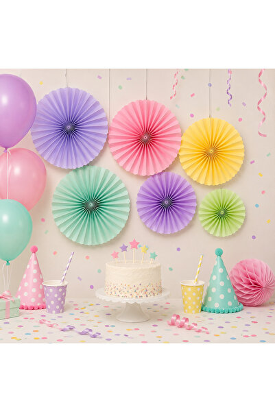 Partifabrik 6 Pieces Fan Wheel Decoration Birthday Ornament in Macaron Colors