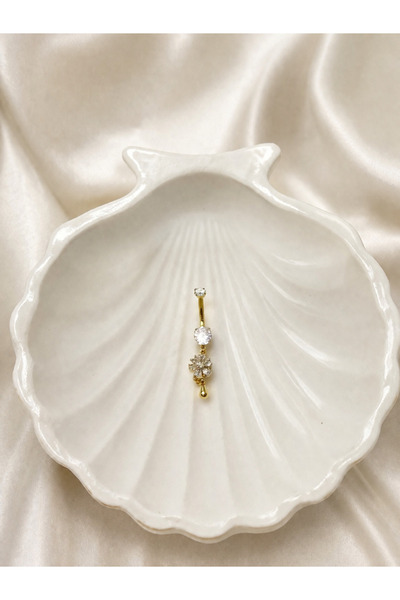 B & S Çiçekli Sallantılı Çelik Göbek Piercing